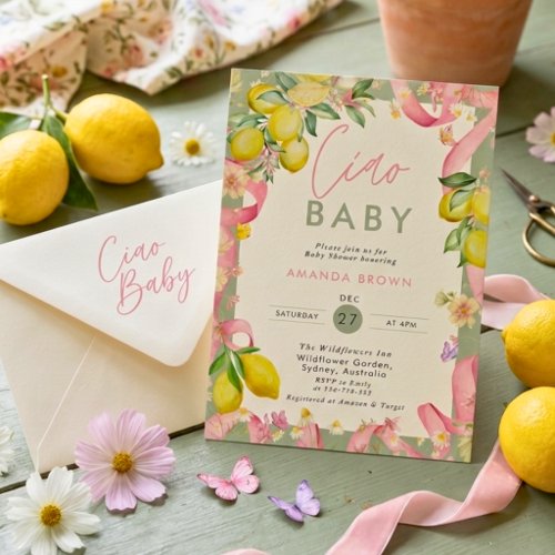 Amalfi Coast Lemon Summer Italian Ciao Baby Shower Invitation