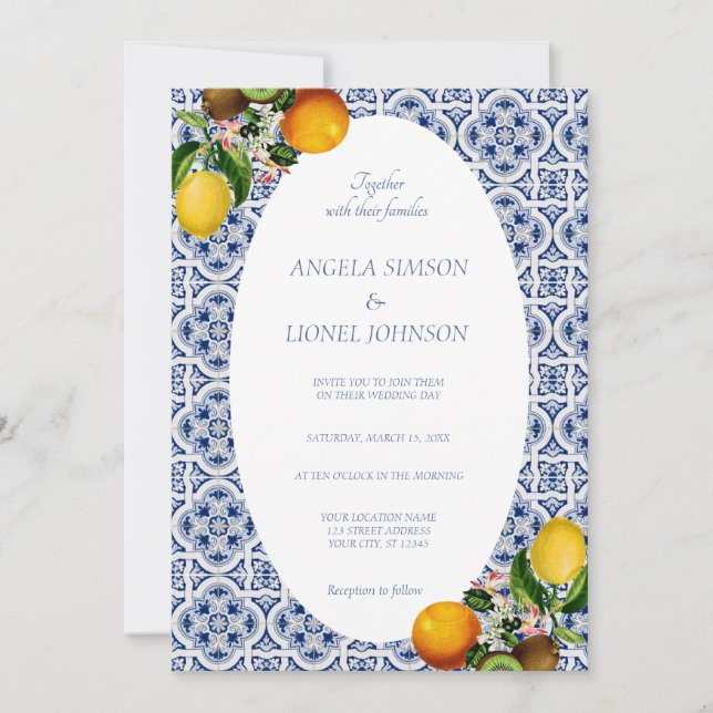 Amalfi Coast Lemon Tiles Italy Oval Frame Invitation (Front)