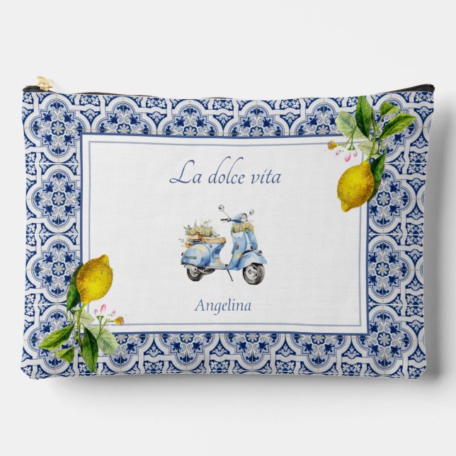 Amalfi Coast Lemon Tiles Italy Personalized  Accessory Pouch (Front)