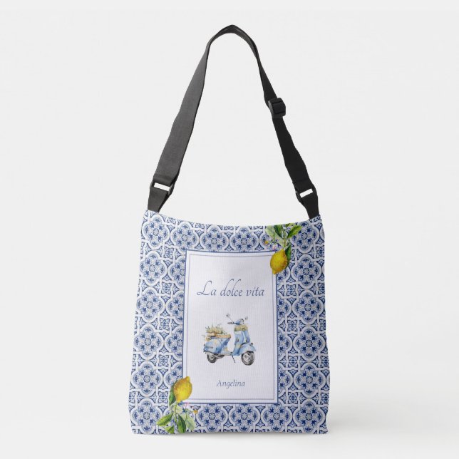 Amalfi Coast Lemon Tiles Italy Personalized   Crossbody Bag (Front)
