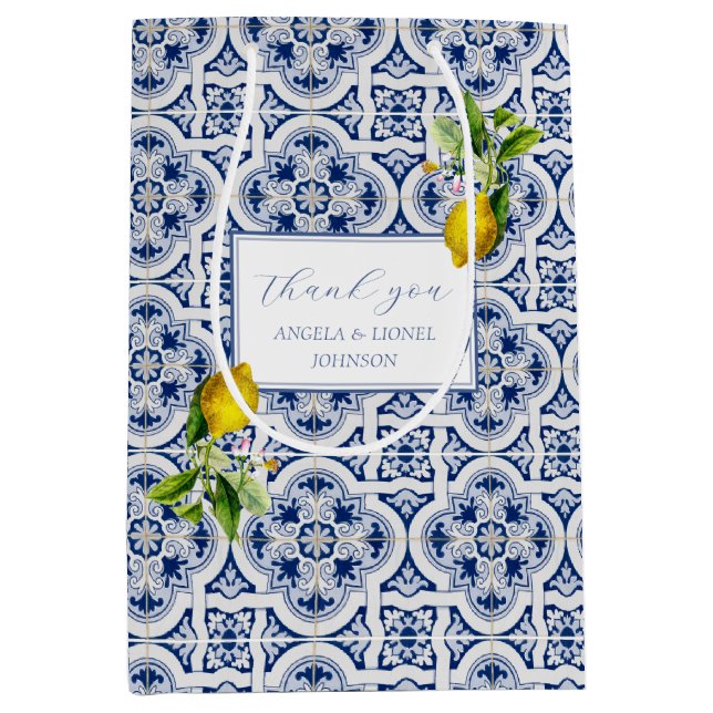 Amalfi Coast Lemon Tiles Italy Personalized names Medium Gift Bag (Front)