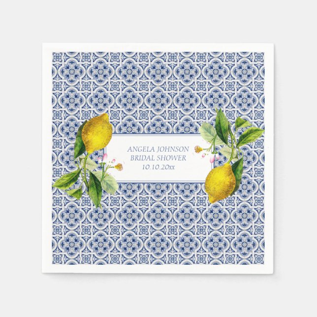Amalfi Coast Lemon Tiles Italy Personalized names Napkins (Front)