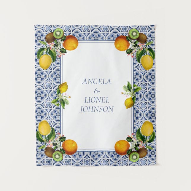 Amalfi Coast Lemon Tiles Italy Personalized names Tapestry (Front)