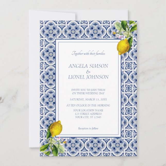 Amalfi Coast Lemon Tiles Italy Personalized Photo Invitation (Front)