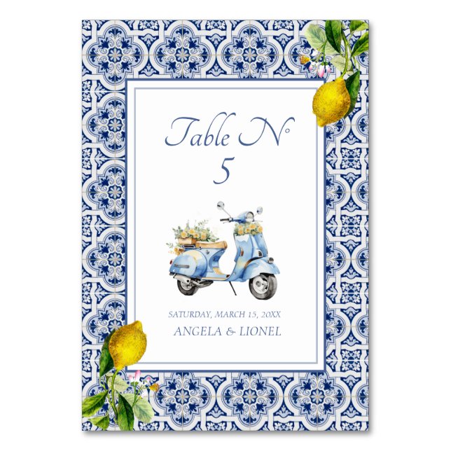 Amalfi Coast Lemon Tiles Italy Personalized   Table Number (Front)