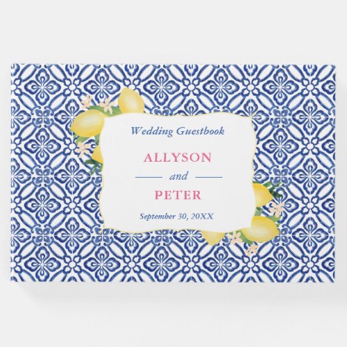 Amalfi Coast Lemons Blue Tiles Wedding Shower Guest Book