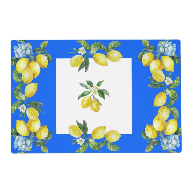 Amalfi Coast Lemons Ocean Blue Placemat (Front)