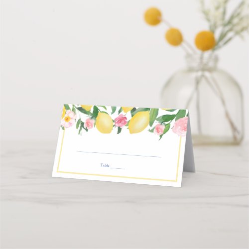 Amalfi Coast Lemons Pink Flowers Wedding Party Place Card
