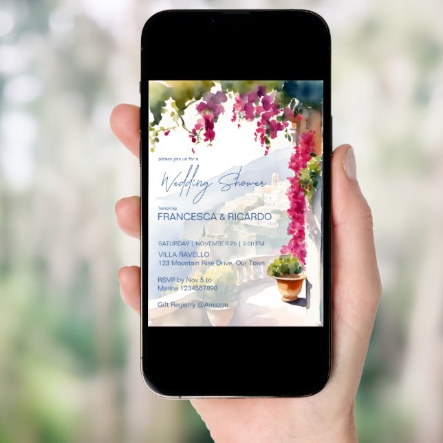 Amalfi coast Mediterranean Italian wedding shower Invitation (Front Digital)