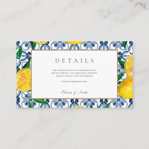 Amalfi Coast Mediterranean Lemon Tiles Details  Enclosure Card