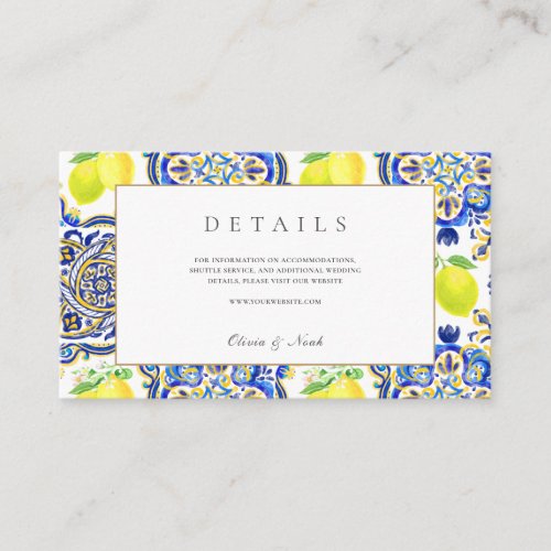 Amalfi Coast Mediterranean Lemon Tiles Details  Enclosure Card