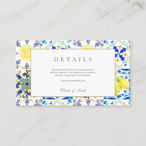 Amalfi Coast Mediterranean Lemon Tiles Details  Enclosure Card