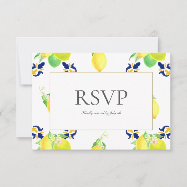 Amalfi Coast Mediterranean Lemon Tiles RSVP Card (Front)