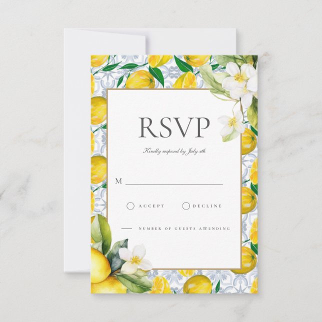 Amalfi Coast Mediterranean Lemon Tiles RSVP Card (Front)