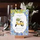 Amalfi Coast | Mediterranean Lemon Tiles Wedding Table Number<br><div class="desc">Table numbers enhance the look of your tablescape and put the finishing touch on your special day. Personalized text printing of the names or numbers of your tables. Hills in the sunset, olive groves, lemon trees, and white wine. This palette brings gorgeous graphics, soft patterns, and florals of all types...</div>