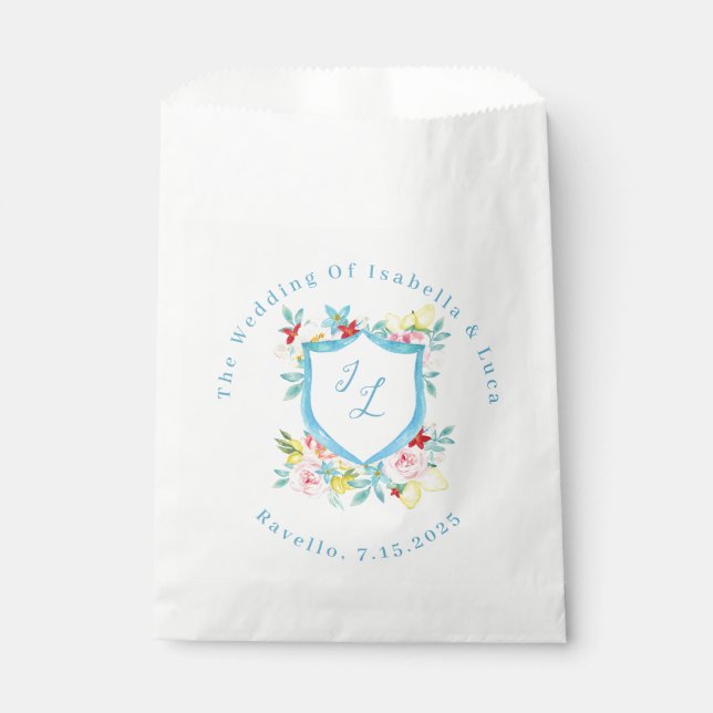 Amalfi Coast Mediterranean Monogram Crest Wedding Favor Bag (Front)
