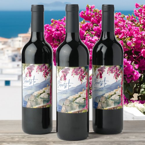 Amalfi coast Mediterranean monogram printed Wine Label