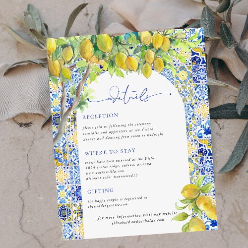 Amalfi Coast  Mediterranean Tiles Guest Details Enclosure Card