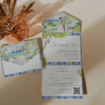 Amalfi Coast | Mediterranean Tiles Wedding All In One Invitation by IYHTVDesigns at Zazzle