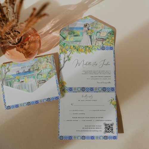 Amalfi Coast  Mediterranean Tiles Wedding All In One Invitation