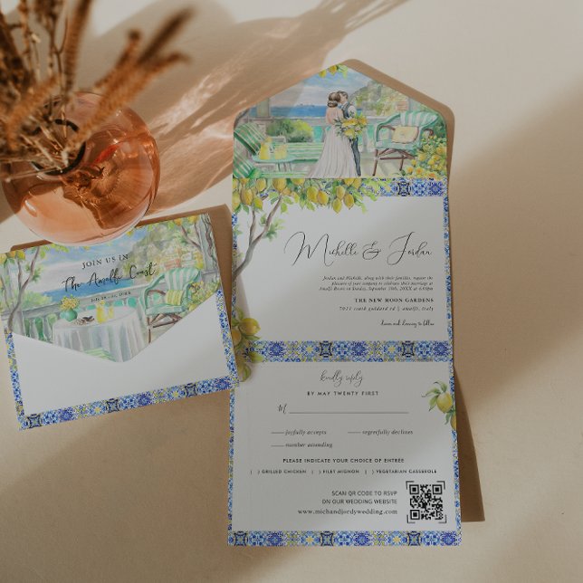 Amalfi Coast | Mediterranean Tiles Wedding All In One Invitation (Creator Uploaded)
