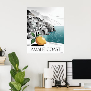Amalfi Coast Minimalist Line Art Poster