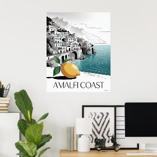 Amalfi Coast Minimalist Line Art Poster