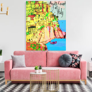 Amalfi Coast of Italy on Mediterranean Text Canvas Print