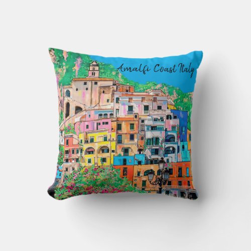 Amalfi Coast of Italy Traditional Digital Art Throw Pillow