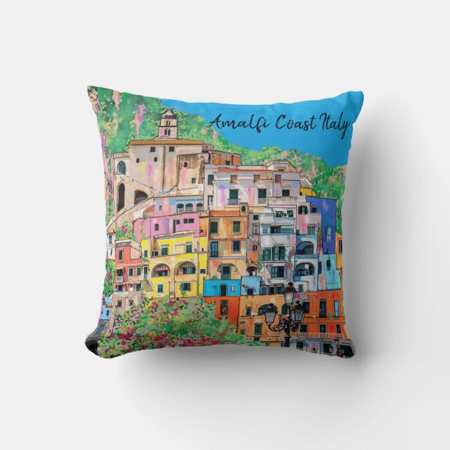 Amalfi Coast of Italy Traditional Digital Art Throw Pillow (Front)
