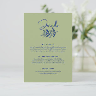 Amalfi Coast Olive Green Wedding Details Enclosure Card