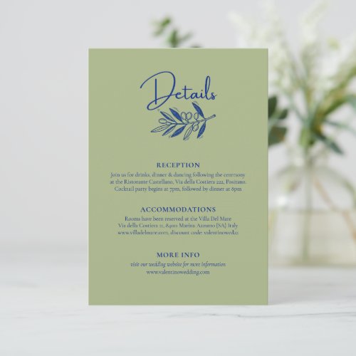 Amalfi Coast Olive Green Wedding Details