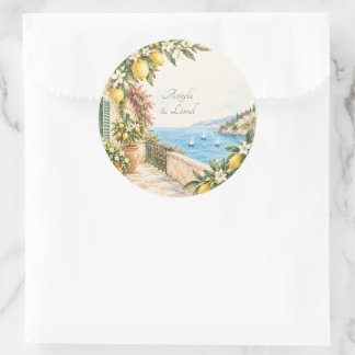 Amalfi Coast Positano Lemon Watercolor Wedding Classic Round Sticker