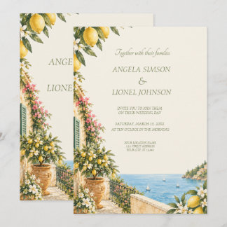 Amalfi Coast Positano Lemon Watercolor Wedding Invitation