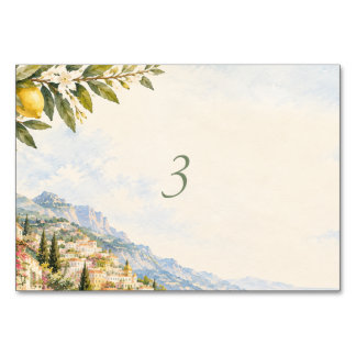 Amalfi Coast Positano Lemon Watercolor Wedding Table Number