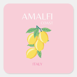 Amalfi Coast, Preppy Art, Pink Square Sticker