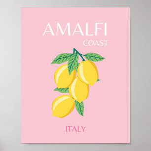 Amalfi Coast, Preppy Art, Pink, Travel Poster