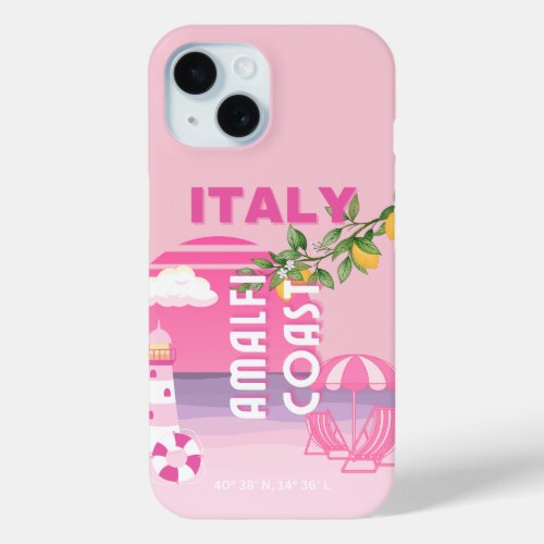 Amalfi Coast Preppy Travel Pink iPhone 15 Case