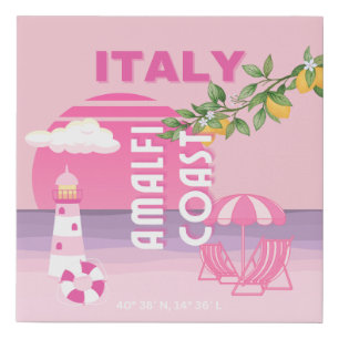 Amalfi Coast, Preppy Travel, Pink Faux Canvas Print