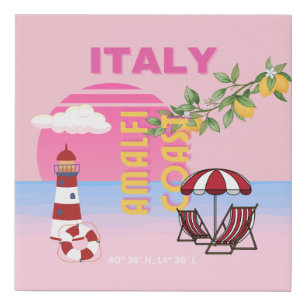 Amalfi Coast, Preppy Travel, Pink Faux Canvas Print