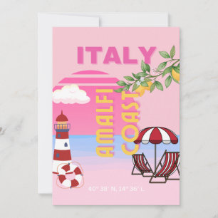 Amalfi Coast, Preppy Travel, Pink Holiday Card