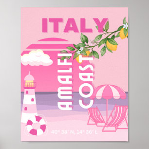 Amalfi Coast, Preppy Travel, Pink Poster