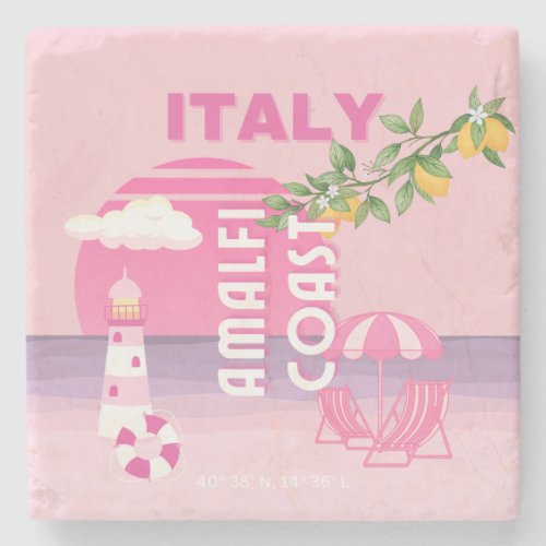 Amalfi Coast Preppy Travel Pink Stone Coaster