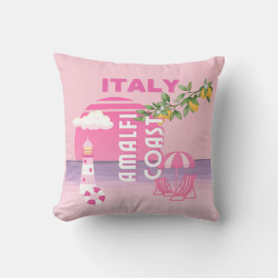 Amalfi Coast, Preppy Travel, Pink Throw Pillow