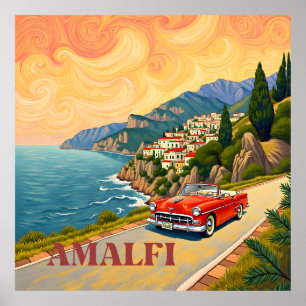 Amalfi Coast Retro Drive : Van Gogh Style Poster