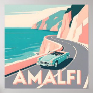 Amalfi Coast Retro Travel : Vector Art Square Poster