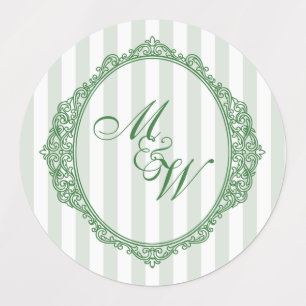 Amalfi Coast Sage Stripe Crest Monogram Wedding Kids' Labels