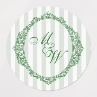 Amalfi Coast Sage Stripe Crest Monogram Wedding Kids' Labels