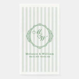 Amalfi Coast Sage Stripe Crest Monogram Wedding Paper Guest Towels
