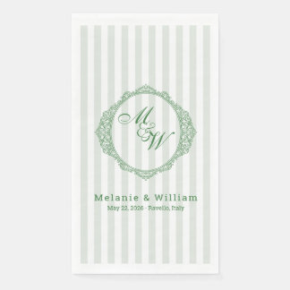 Amalfi Coast Sage Stripe Crest Monogram Wedding Paper Guest Towels